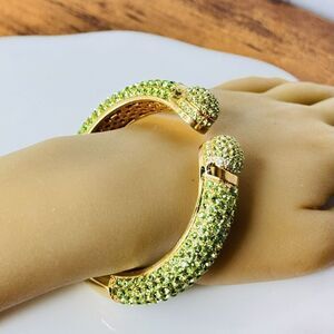 HSN Joan Boyce Kissable Cuff Bracelet Green Crystal Hinged Bracelet Pave QVC 444